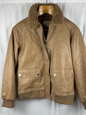 Calvin Klein Faux Leather Sherpa Collar Bomber Jacket Men’s Medium